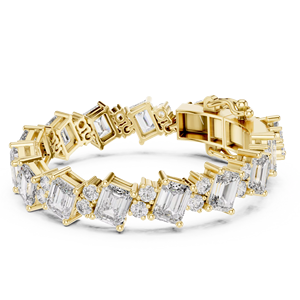 สร้อยข้อมือเพชรทรงกลมประดับมรกตสังเคราะห์ทรงกลมแบบไม่ซ้ำใคร ทองคำ 18K สีเหลือง เหมาะสำหรับใส่ทำงาน งานแต่งงาน งานหมั้น สำหรับผู้หญิง - Product Image 1