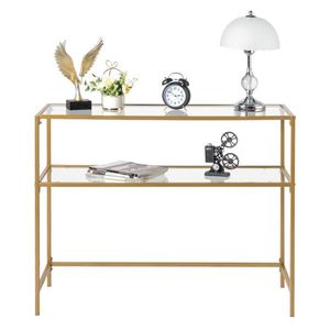 Consolle Moderna in Vetro Temperato con Struttura in Metallo e 2 Ripiani per Ingresso e Soggiorno - Product Image 4