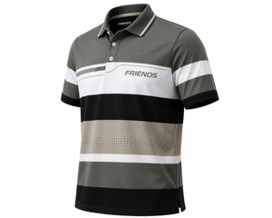 Polo à manches courtes en tricot rayé pour homme, design décontracté respirant, logo sur le devant - Product Image 5