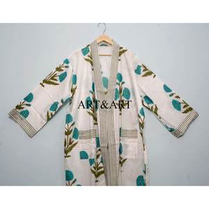 Robe kimono longue en coton pour femme, imprimé floral, lavable, confortable, tenue de nuit, robe de demoiselle d'honneur, tenue de plage, faite à la main - Product Image 2