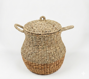 Cesta de Almacenamiento ROMI de Jacinto de Agua y Hierba Marina Natural con Tapa, Organizador Tejido a Mano, Decoración Ecológica para el Hogar - Product Image 1