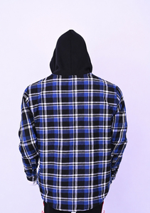 Wholesale Custom Men's Plaid Hooded <b>Flannel</b> Shirt <b>Jacket</b> Long Sleeve Snap Button Casual Shacket with Chest Pocket - Product Image 2
