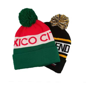 Bonnet personnalisé à pompon 100 % acrylique tricoté jacquard avec logo brodé, bonnet d'hiver ajustable pour équipe sportive, bonnet à pompon en fourrure - Product Image 4