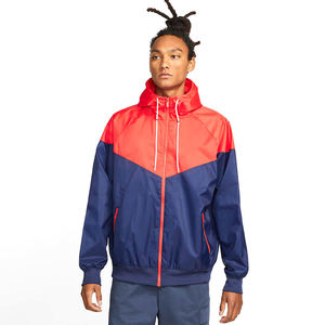 Chaqueta con capucha a prueba de viento para hombre, con bloques de color, cierre de cremallera, diseño deportivo azul y rojo para actividades al aire libre. - Product Image 2