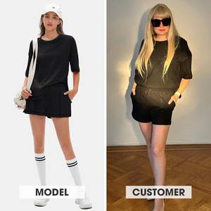 Conjunto de Dos Piezas Casual y Dulce para Mujer, Conjunto de Verano, Top de Manga Corta Cómodo, Pantalones Cortos, Ecológico y Transpirable - Product Image 6