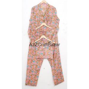 Conjunto de Pijama Informal para Mujer, 100% Algodón Puro, Hecho a Mano, Estampado Floral, Cintura Elástica, Secado Rápido, Suave, Ecológico, para Verano - Product Image 1