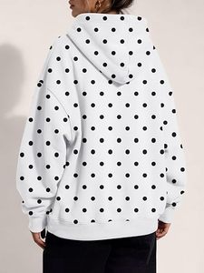 Whiteblack <b>Oversized</b> <b>Hoodie</b> <b>White</b> Polka Dot Print Cotton Pullover Sweatshirt with Pockets Regular Fit Autumn Wear - Product Image 4