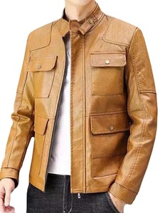 Chaqueta de cuero marrón para hombre estilo motero - Product Image 1