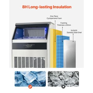 Macchina per il ghiaccio commerciale, 126 cubetti in 15 minuti, capacità di stoccaggio 88 libbre, autoportante, capacità 300 libbre/24 ore - Product Image 5