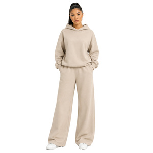 Ensemble sweat à capuche surdimensionné personnalisé épais, couleur unie, en molleton de coton respirant, avec pantalon large, pour tenue décontractée d'automne - Product Image 1