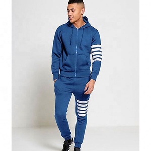 Ensemble de survêtement 2-en-1 bicolore 100 % coton pour homme, sweat à capuche à manches longues avec cordon de serrage, poches latérales, tenue décontractée et sportive respirante - Product Image 3
