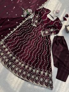 Ramdev Trading Indian Ethnic Wear Women's Modern Fendy <b>Silk</b> Anarkali Gowns Heavy Embroidery Quick Dry Regular Fit All Seasons - Product Image 6
