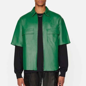 Chemise en cuir d'agneau noir classique pour hommes, prix d'usine, collection de chemises, respirante, décontractée, style streetwear, fabrication artisanale OEM - Product Image 1