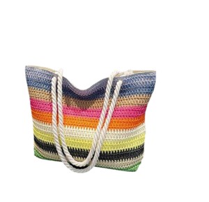 Descubre la combinación perfecta de estilo casual y funcionalidad en este bolso de hilo natural a rayas, ideal para tus viajes de vacaciones. - Product Image 3