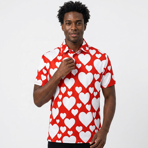 Polo à manches courtes pour homme, imprimé cœur rouge et blanc, décontracté, en coton tricoté respirant, coupe classique - Product Image 3