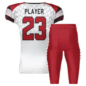 Custom American Football Jersey Pants Set White Red V-Neck Short Sleeve Moisture Wicking Printed Uniform Adult Men - Product Image 6