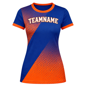 เสื้อฟุตบอลหญิงสีน้ำเงินส้มไล่เฉดสี พิมพ์ลาย แขนสั้น ระบายอากาศ แห้งเร็ว ชุดทีมฟุตบอลสำหรับเด็กผู้หญิง - Product Image 2