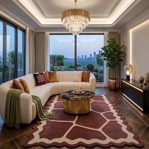 Soft Plush Burgundy Wool Hand Tufted Abstract Area Rug Carpet Living Room Bedroom Floor <b>Mat</b> Non Slip Durable Luxury Home Decor - Product Image 1