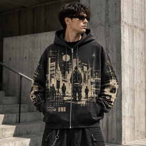 Sudadera Deportiva de Hombre con Capucha y Cierre, Talla Grande, de Felpa, Ecológica, Transpirable, Estilo Urbano, para Otoño - Product Image 4