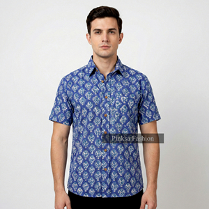 เสื้อเชิ้ตผู้ชายพิมพ์ลายด้วยมือ ผ้าฝ้าย 100% ระบายอากาศได้ดี ลายดอกไม้ แขนสั้น สไตล์ลำลอง ติดกระดุม สำหรับขายส่งช่วงฤดูร้อน - Product Image 1
