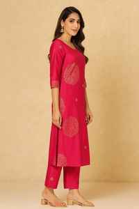 Conjunto de Kurta y Pantalón Recto Rosa para Mujer, Ropa Étnica, Tela de Viscosa, Estampado Dorado, Conjunto de Kurti Tradicional Indio, Festivo, Informal - Product Image 2