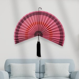 Vintage Style Bamboo <b>Wall</b> Fan <b>Decoration</b> Pink Folding Fan <b>Wall</b> Art Handmade Boho Home <b>Decorative</b> Accent Piece - Product Image 1