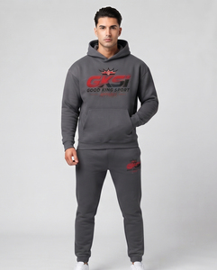 Custom <b>Men</b>’s Grey Hoodie Tracksuit <b>Set</b> 2 Piece Fleece Jogger Sweat Suit Sportswear OEM ODM Private Label Clothing Manufacturer - Product Image 1