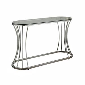 Table console moderne en métal doré avec plateau en bois, design géométrique, table d'appoint en acier pour entrée, salon de luxe - Product Image 2