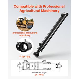 Vérin hydraulique à double effet, alésage 2 po x course 16 po, 3500 PSI, robuste, avec tube transversal soudé - Product Image 2