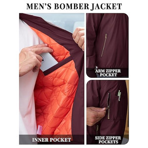 เสื้อแจ็คเก็ตบอมเบอร์ผู้ชายสำหรับฤดูใบไม้ร่วงและฤดูหนาว  กันลม อุ่นสบาย มีซิปเต็มตัว  บุนวม  ทันสมัย  ใส่สบาย  เหมาะสำหรับกิจกรรมกลางแจ้ง  ทนทาน - Product Image 5