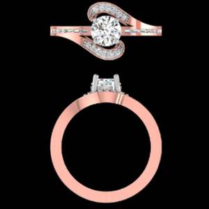 Elegante Anillo de Compromiso Bypass en Oro Rosa con Solitario Redondo y Detalles de Diamantes en Canal para Mujeres y Futuras Novias - Product Image 2