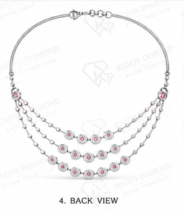 Elegant Layered Station Pink Lab Diamond <b>Necklace</b> Premium Sterling Silver Bezel Set Cascading Row Luxury Occasion Fine Jewelry - Product Image 5
