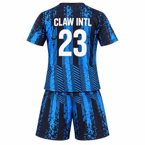 Kit de maillot de football en gros bleu noir uni sublimé 100% polyester anti-humidité respirant séchage rapide protection UV - Product Image 4