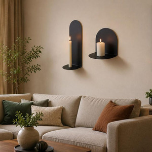 Appliques murales minimalistes en métal avec supports de bougies, plaques arquées et étagères flottantes pour une décoration intérieure contemporaine - Product Image 4