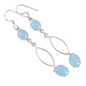 Boucles d'oreilles pendantes en argent sterling 925 avec pierre précieuse aigue-marine, design géométrique minimaliste, bijoux fins pour femmes, à porter au quotidien - Product Image 1