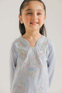 Salwar Kameez Azul Claro Bordado para Niñas, Traje Tradicional de Algodón, Corte Regular, Largo hasta el Tobillo, Ropa Casual para Fiestas, India, Pakistán - Product Image 3