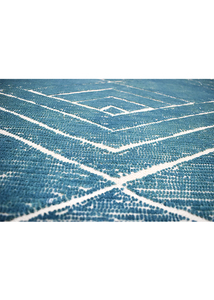 Tapis en laine tufté à la main, style nordique vieilli, motif losanges géométriques concentriques, bleu sarcelle, pour sol - Product Image 6