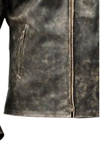 Blouson de moto en cuir véritable pour homme, col montant, fermeture éclair, noir délavé, style motard, pour l'automne - Product Image 2