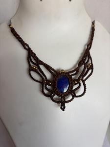Handmade <b>Lapis</b> <b>Lazuli</b> Macrame Choker Necklace Wholesale Bohemian Woven Brass Beads Statement Gemstone Jewelry Supplier - Product Image 1