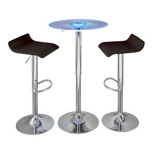 Juego de Barra Contemporáneo Spyra Ale de 3 Piezas en Metal Cromado y Acrílico Transparente con Tablero Iluminado en PVC Marrón, Ajustable - Product Image 1