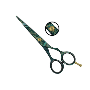 Ciseaux de coiffure professionnels en acier inoxydable J2 à motif gravé vert, tension réglable - Product Image 2