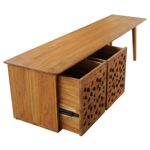 Mesa de TV de Madera de Teca Sólida, Consola con Cajones Tallados, Mueble Minimalista para Sala de Estar, Hecho a Mano, Ecológico - Product Image 2