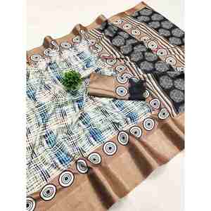 Saree de travail en soie à impression numérique Dola avec chemisier non cousu Robe décontractée blanche - Product Image 1