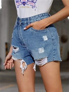 Fabricante de Jeans: Shorts de Mezclilla Casuales de Pierna Ancha para Mujer, de Cintura Alta, Lavados, Lisos y Holgados, Ideales para Verano - Product Image 3