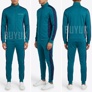Men's Green White Color Block Hooded Tracksuit Set Full Sleeve Zipper Casual Autumn Wear <b>Polyester</b> Regular Fit <b>Joggers</b> - Product Image 3