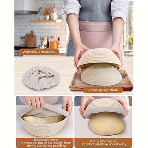 Set di Cestini Ovali per Lievitazione 23 cm + 25 cm con Bastoncino per Impastare Incluso, Kit per Preparazione Yogurt e Pane, Set da Forno - Product Image 4