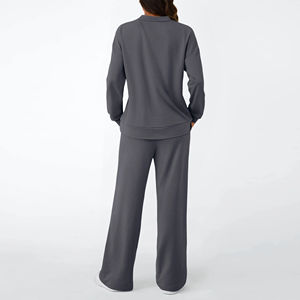 Conjunto Deportivo para Mujer, Estilo Holgado, Top de Manga Larga con Pantalones de Cintura Alta, 2 Piezas, Ropa Deportiva para Entrenamiento y Running, Otoño - Product Image 3