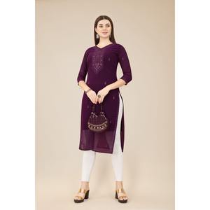 ROPA FORMAL GEORGETTE BORDADO TRABAJO LISTO PARA LLEVAR SOLO KURTI MORADO - Product Image 1