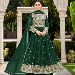 Traje Palazzo Semisentado de Faux Georgette para Mujer con Bordado y Lentejuelas, de Secado Rápido, para Todas las Estaciones, Largo hasta la Rodilla, Corte Regular, Moderno - Product Image 5