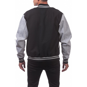 แจ็คเก็ตเบสบอลแบบ Letterman สีดำเทาคุณภาพสูงสำหรับผู้ชาย แจ็คเก็ตวาร์ซิตี้แบบมีซับในขนแกะสำหรับโรงเรียนมัธยม พร้อมโลโก้แบบกำหนดเอง OEM คุณภาพดีที่สุด - Product Image 2